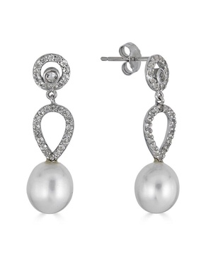 BELPEARL Silver White Topaz 9-8mm Freshwater Pearl Earrings