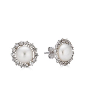 BELPEARL Silver 9.5-9mm Freshwater Pearl CZ Earrings