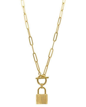 ADORNIA 14K Plated Lock Paperclip Chain Necklace