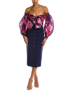 Carolina Herrera Silk Off-Shoulder Puff Sleeve Dress