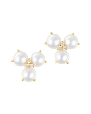 ADORNIA 14K Plated 7mmmm Pearl CZ Flower Earrings