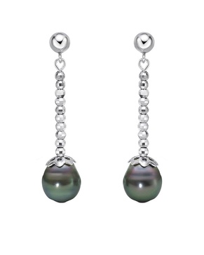 BELPEARL Silver 10-9mm Tahitian Pearl Earrings