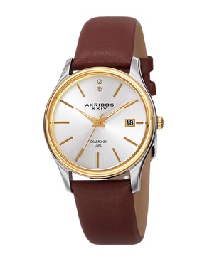 	Akribos XXIV Women's Leather Diamond Watch	