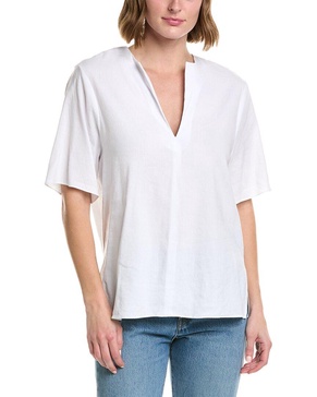easy slit neck linen-blend top