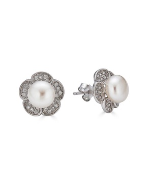 BELPEARL Silver 8-7mm Freshwater Pearl CZ Earrings