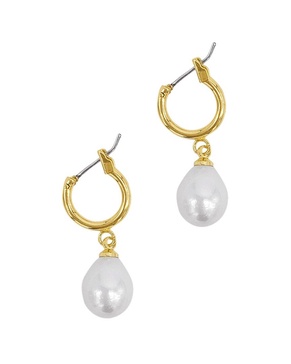 ADORNIA 14K Plated 10mm Pearl Huggie Drop Earrings