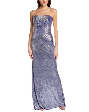 Rene Ruiz Strapless Metallic Knit Gown
