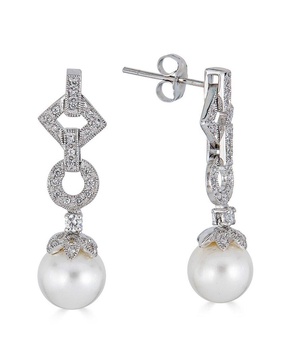BELPEARL Silver 9mm Freshwater Pearl CZ Earrings