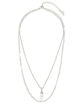 Sterling Forever 18mm Pearl CZ Nerissa Layered Necklace