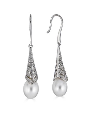 BELPEARL Silver White Topaz 9mm Freshwater Pearl Earrings