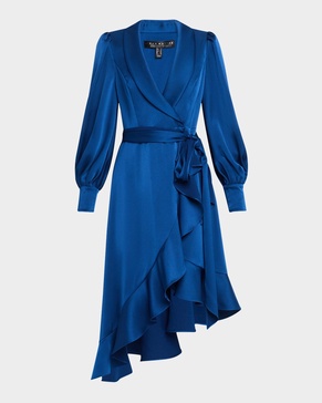 High-Low Crepe Back Satin Midi Wrap Dress