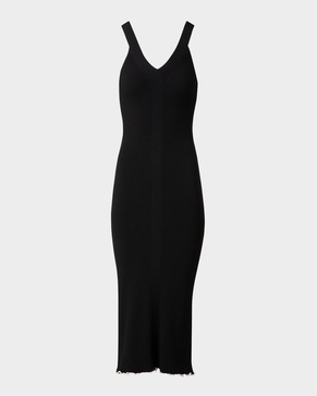 V-Neck Viscose Stretch Rib Sleeveless Midi Dress