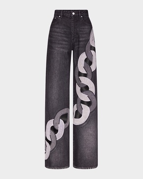 Chain Cutout Wide-Leg Jeans