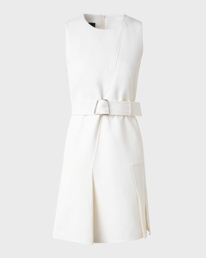 Belted Wool Short Dress with Zip-Up Cutout