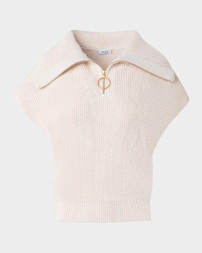 Sailor-Collar Cap-Sleeve Zip Knit Sweater