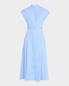 Dejeuner Striped Poplin Cap-Sleeve Midi Shirtdress With Belt