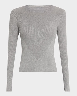 Chevron Ribbed Stretch Wool Sweater