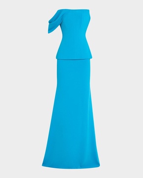 Draped-Sleeve Longline Corset Crepe Gown