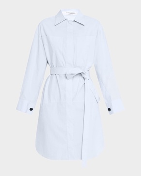 Long-Sleeve Belted Cotton Shirtdress