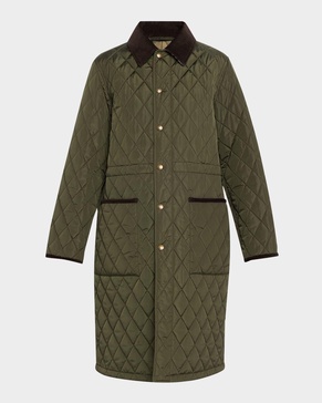 Quilted Velvet-Trim Coat