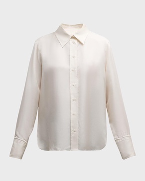 Button-Down Silk Twill Blouse