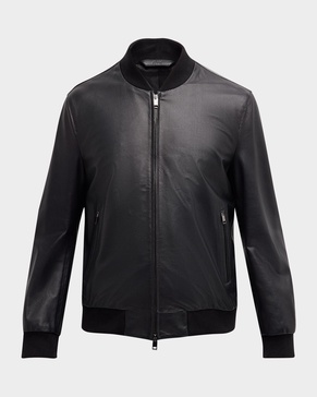Men's Perforated Leather Bomber Jacket