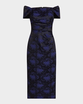 Off-Shoulder Floral Jacquard Midi Dress