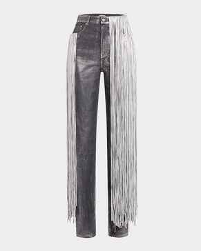 Metallic Fringe Straight Leg Jeans