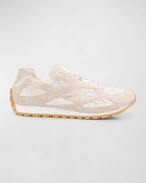 Men's Orbit Aged Leather and Fishnet Runner Sneakers