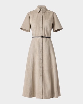 Kiera Suede Fit-Flare Belted Midi Dress