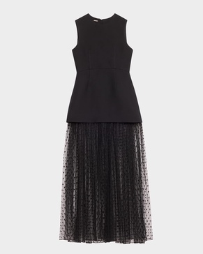 Sleeveless Swiss-Dot Tulle Peplum Gown