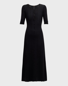 Arden Eyelash Pointelle Knit Elbow-Sleeve Midi Dress