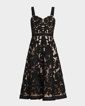 Sleeveless Embroidered Mesh Midi Dress