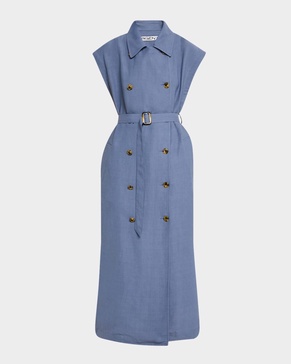 Double-Breasted Twill Trench Midi Dress