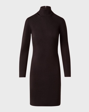 Mock-Neck Slits Long-Sleeve Knit Mini Dress