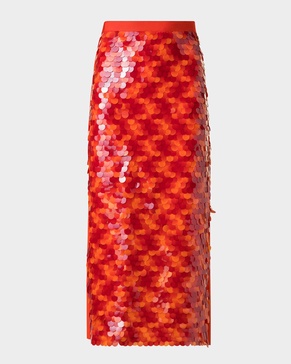  Mix Media Lasercut Dot Sequined Midi Skirt