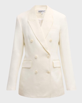 Double-Breasted Textured Twill Blazer