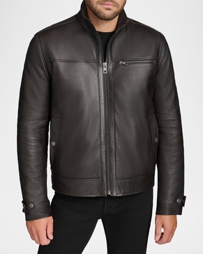 Men's Leather Jacket with Removable Faux Fur Lining