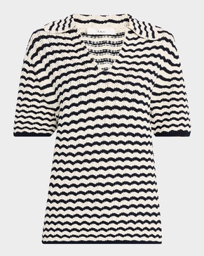 Logan Short-Sleeve Crochet Polo Top