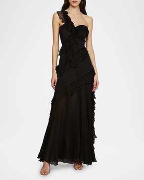 Harlow Asymmetric Crinkle Chiffon Gown