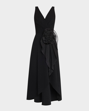 Draped High-Low Knit Crepe Midi Dress