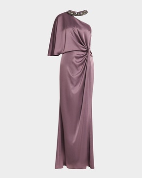 Beaded One-Shoulder Twist Gown