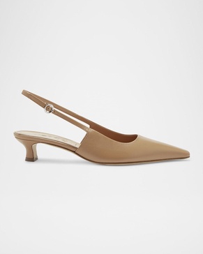 Catrina Leather Kitten-Heel Slingback Pumps