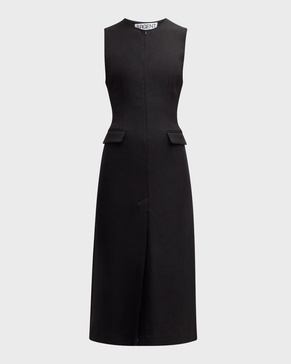 Tailored Viscose-Wool Twill Midi Dress