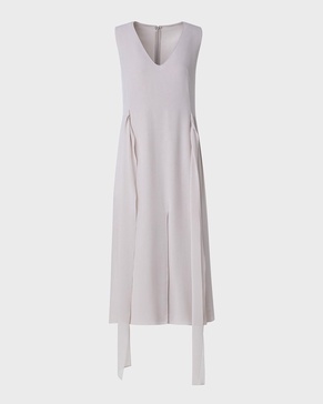 V-Neck Sleeveless Waist-Tie Silk Midi Dress