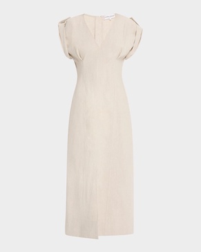 Cap-Sleeve Flax Linen Maxi Dress