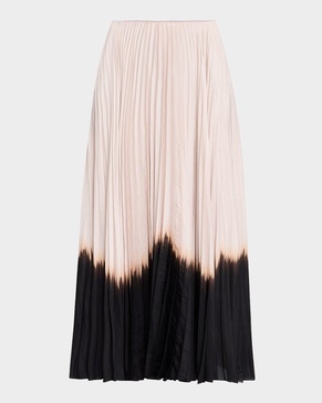 Tatum Pleated Contrast-Hem Midi Skirt