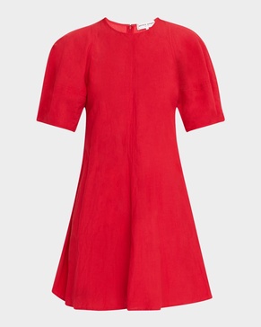 Bettina Topstitched Puff-Sleeve Mini Dress