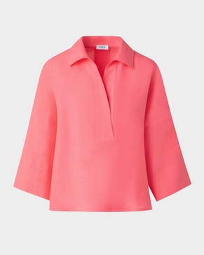 Kimono-Sleeve Linen Collared Blouse