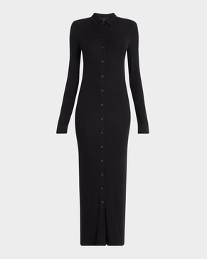 Modal Rib Long-Sleeve Maxi Shirtdress